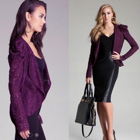 BEBE Lace Puff Shoulder Blazer Blackberry 6